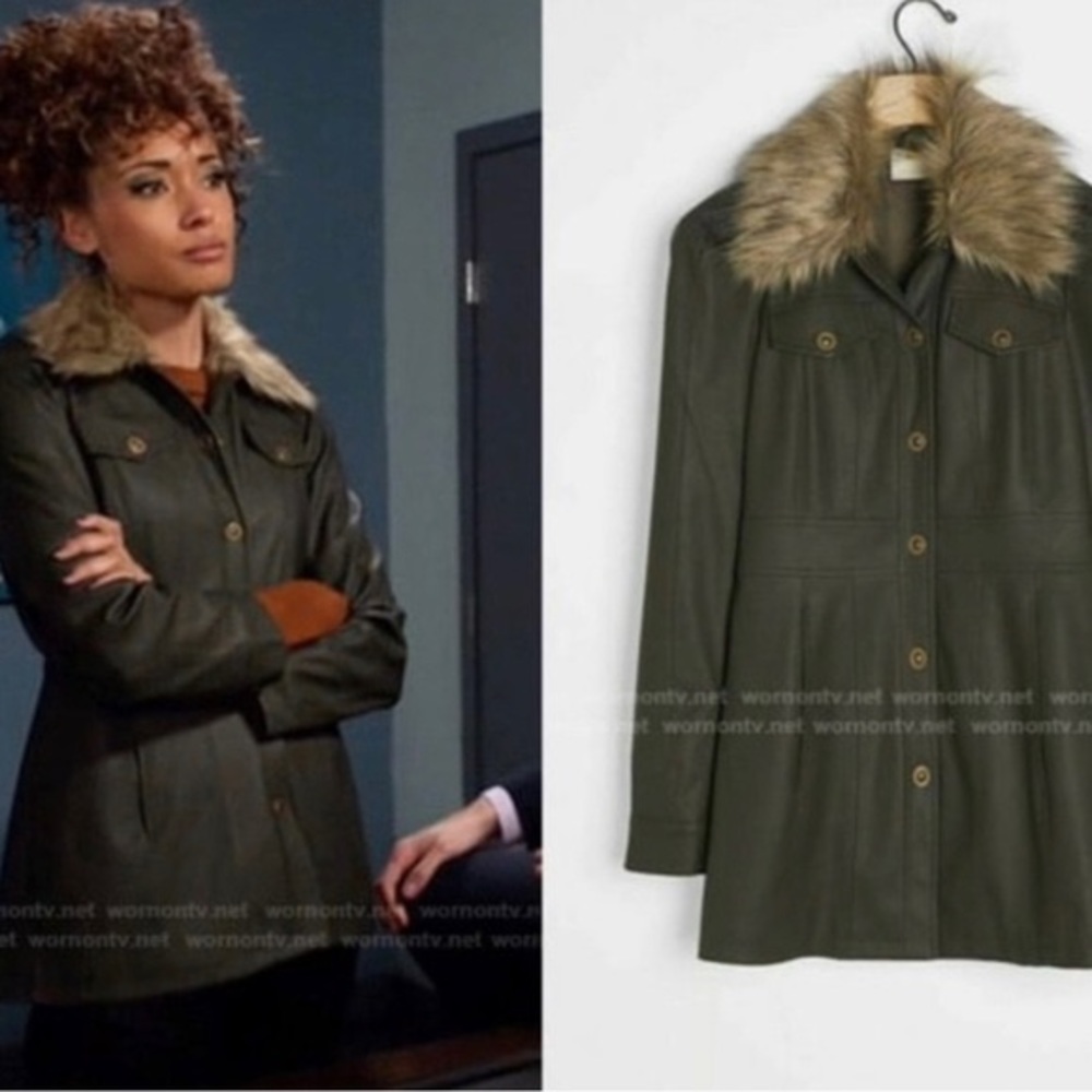 NWT Anthropologie vegan leather jacket with removable fur collar